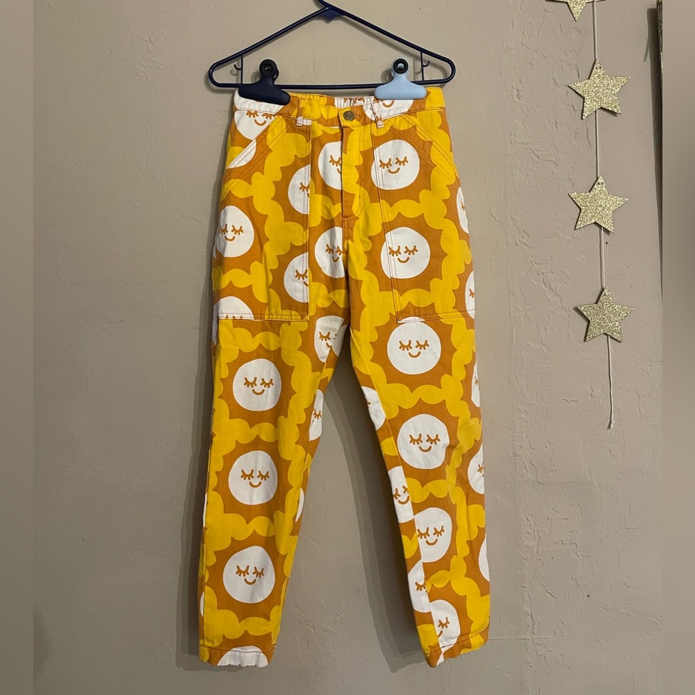 Big Bud Press Yellow & White Smiley Sun Print Joggers